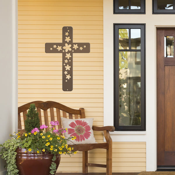 Flower Cross Metal Sign-Cross Wall Art-