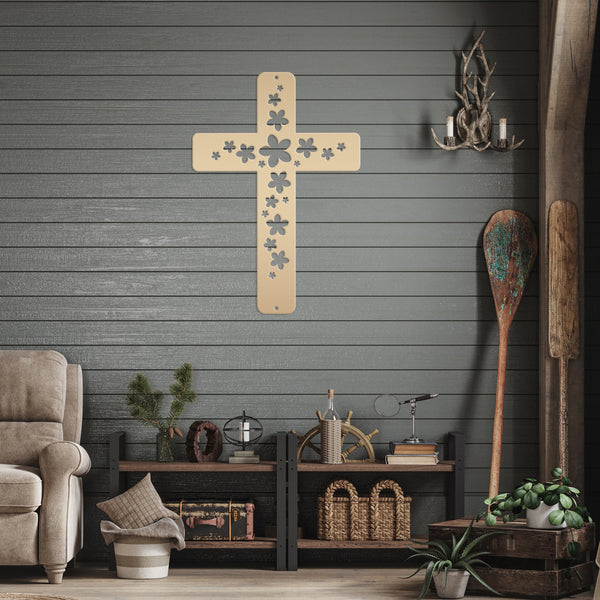 Flower Cross Metal Sign-Cross Wall Art-