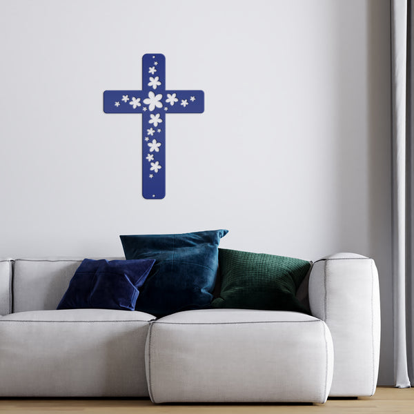 Flower Cross Metal Sign-Cross Wall Art-