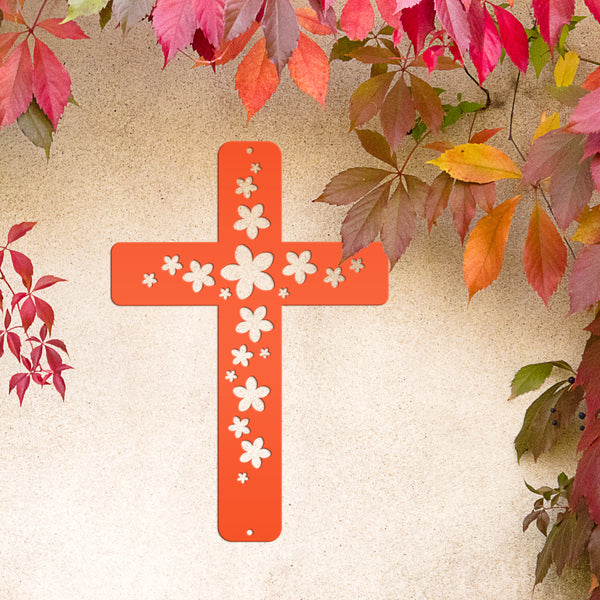 Flower Cross Metal Sign-Cross Wall Art-