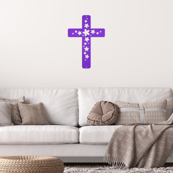 Flower Cross Metal Sign-Cross Wall Art-