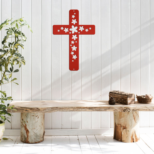 Flower Cross Metal Sign-Cross Wall Art-