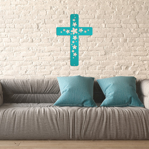 Flower Cross Metal Sign-Cross Wall Art-