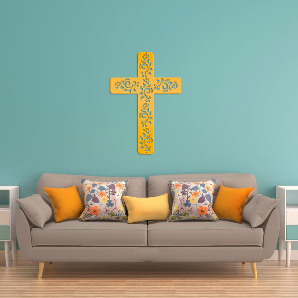 Flower Ornament Cross Metal Sign-Religious-Christian-Wall Art -Decor-Wall Hanging Art-Home Decor