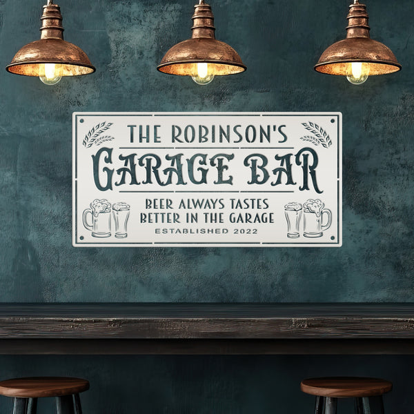 Custom Garage Bar Sign With Last Name Personalized Metal Garage Sign for Garage or Shop Signage For Man Cave Decor Father's Day Gift Idea