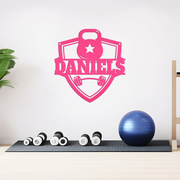 Personalized Family Name Home Gym Kettlebell and Barbell Metal Sign-Home Gym Sign-Sign for Weight Room-Fitness Center Wall Decor-Wall Art