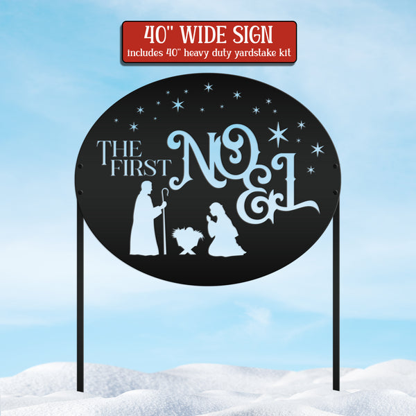 Outdoor Christmas Nativity Yard Stake, The First Noel Sign, Festive Metal Holiday Decor, Lawn Decorations, Manger Scene Decoration