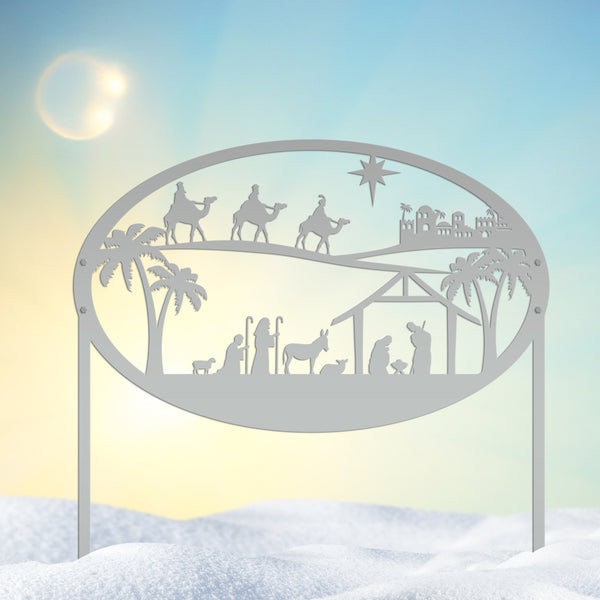 Christmas Nativity Metal Sign with Heavy Duty Yard Stakes-Extra Large Outdoor Nativity Scene