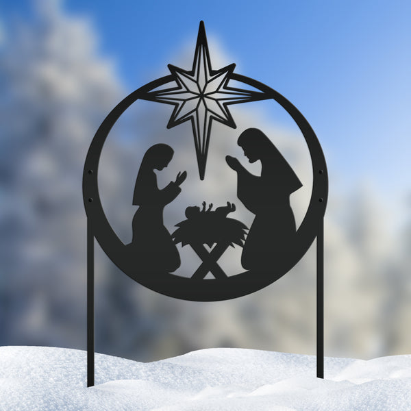 Large Metal Nativity Sign with Heavy Duty Yard Kit, Christmas Yard Decor, 40 inch Natvity Sign, Heavy Duty Outdoor Nativity Sign