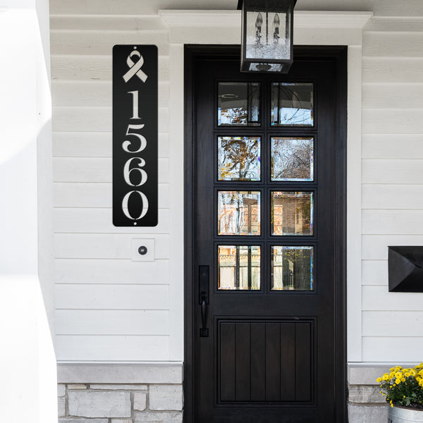 Personalized Cancer Ribbon Address Metal Sign - House Numbers