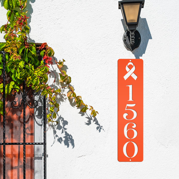 Personalized Cancer Ribbon Address Metal Sign - House Numbers