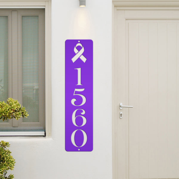 Personalized Cancer Ribbon Address Metal Sign - House Numbers