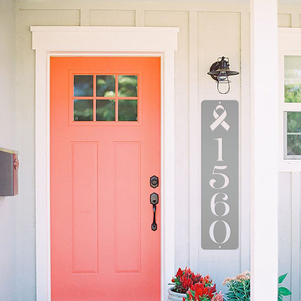 Personalized Cancer Ribbon Address Metal Sign - House Numbers