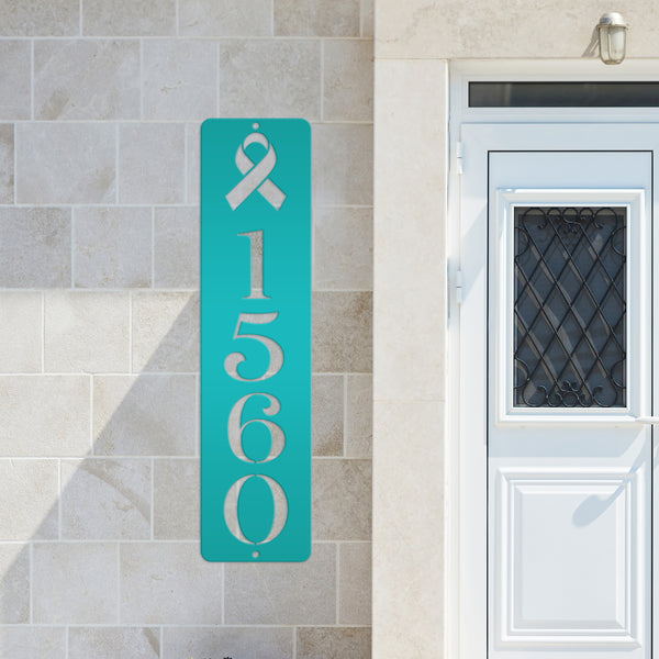Personalized Cancer Ribbon Address Metal Sign - House Numbers