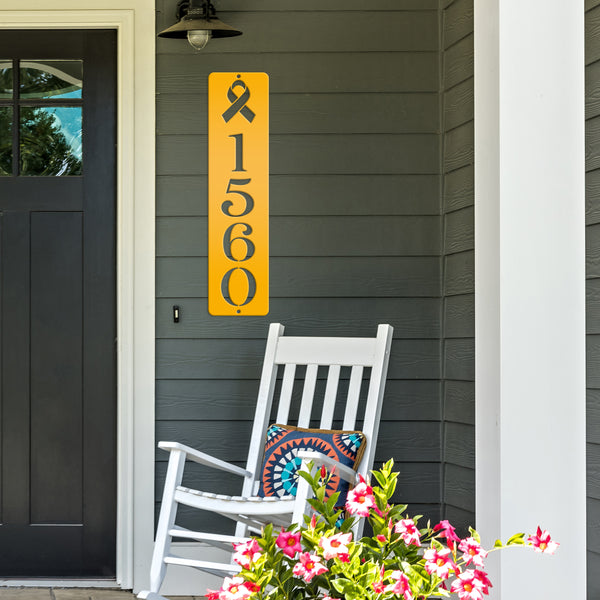 Personalized Cancer Ribbon Address Metal Sign - House Numbers