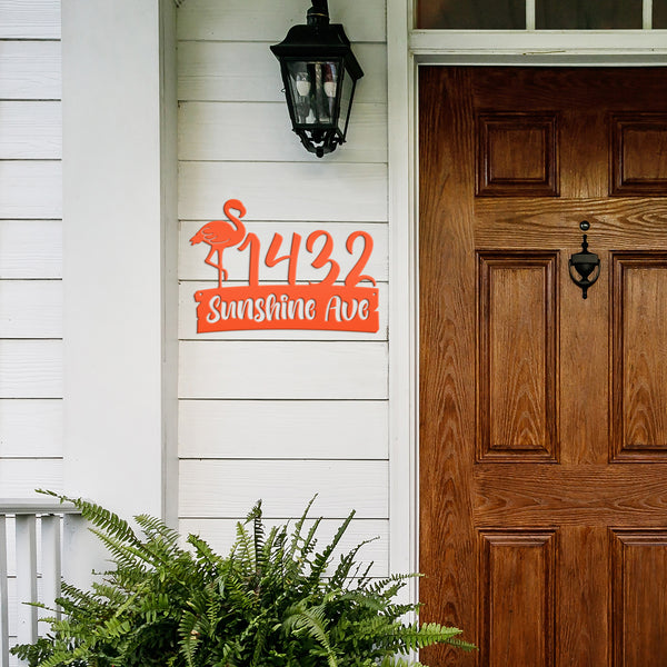 Personalized Flamingo Address Metal Sign