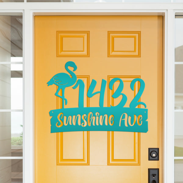 Personalized Flamingo Address Metal Sign