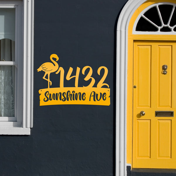 Personalized Flamingo Address Metal Sign