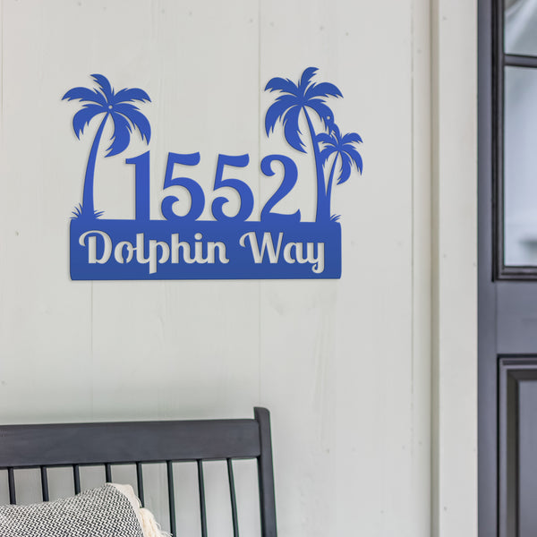 Custom Palm Trees Address Sign with Street Address, Beach House Address Sign, Coastal Decor, Gulf Decor