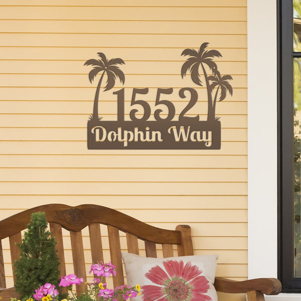 Custom Palm Trees Address Sign with Street Address, Beach House Address Sign, Coastal Decor, Gulf Decor