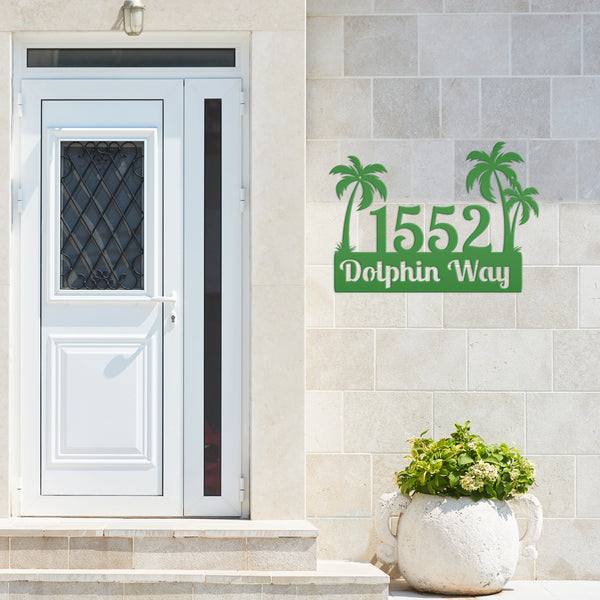 Custom Palm Trees Address Sign with Street Address, Beach House Address Sign, Coastal Decor, Gulf Decor