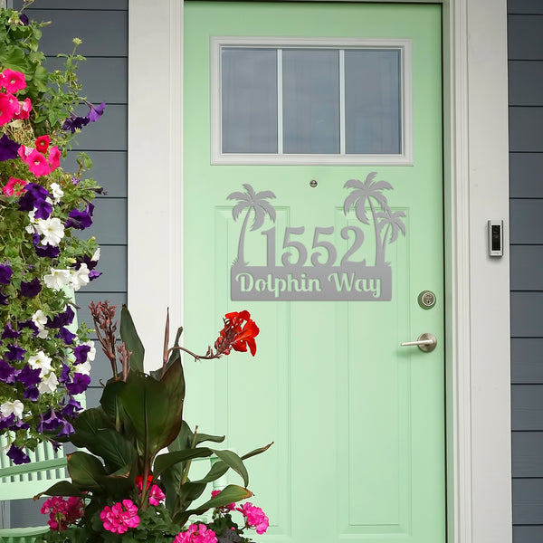 Custom Palm Trees Address Sign with Street Address, Beach House Address Sign, Coastal Decor, Gulf Decor