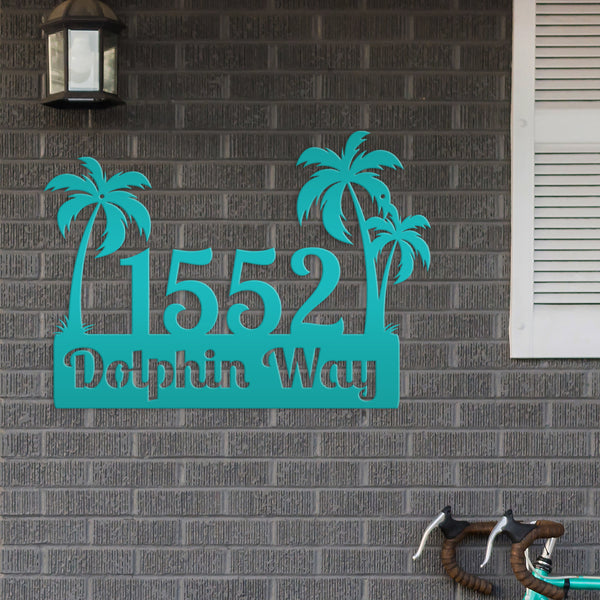 Custom Palm Trees Address Sign with Street Address, Beach House Address Sign, Coastal Decor, Gulf Decor
