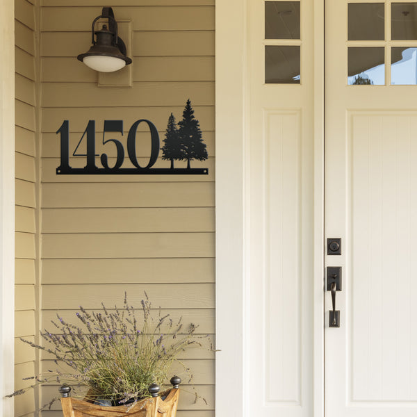 Nature-Inspired Metal Address Sign - Rustic Pine Tree Design - Unique Outdoor House Numbers - Custom Front Door Decor - Housewarming Gifts