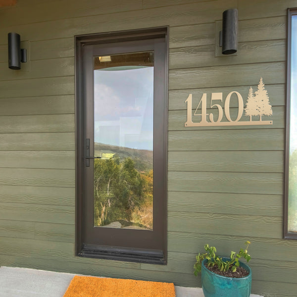 Nature-Inspired Metal Address Sign - Rustic Pine Tree Design - Unique Outdoor House Numbers - Custom Front Door Decor - Housewarming Gifts