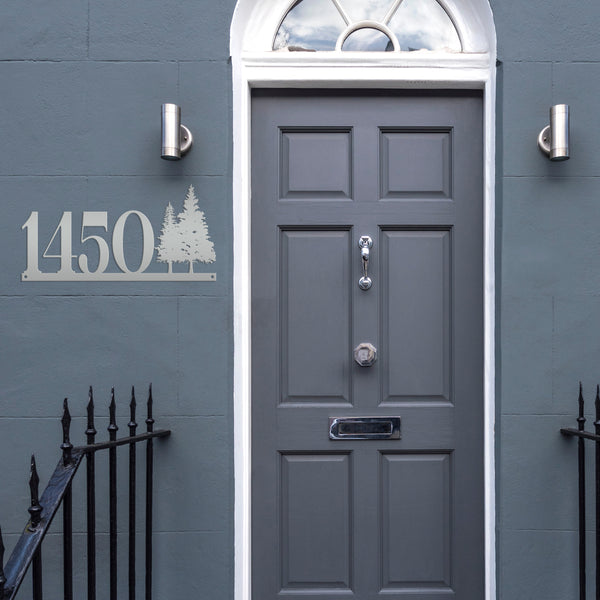 Nature-Inspired Metal Address Sign - Rustic Pine Tree Design - Unique Outdoor House Numbers - Custom Front Door Decor - Housewarming Gifts
