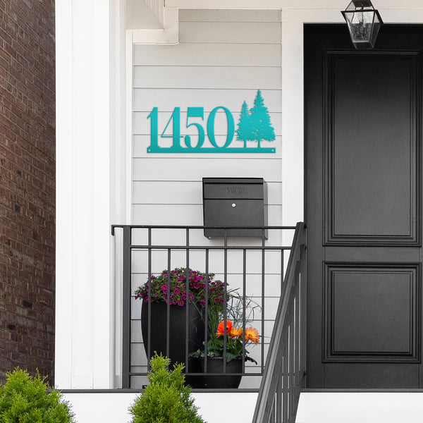 Nature-Inspired Metal Address Sign - Rustic Pine Tree Design - Unique Outdoor House Numbers - Custom Front Door Decor - Housewarming Gifts