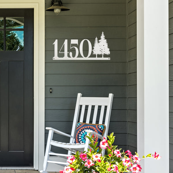 Nature-Inspired Metal Address Sign - Rustic Pine Tree Design - Unique Outdoor House Numbers - Custom Front Door Decor - Housewarming Gifts