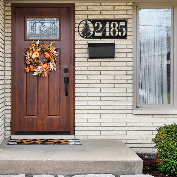 Custom Pine Tree Metal Address Sign - Personalized Rustic Country Decor - Horizontal Outdoor House Numbers - Cute Realtor Housewarming Gifts