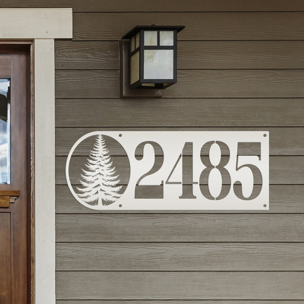 Custom Pine Tree Metal Address Sign - Personalized Rustic Country Decor - Horizontal Outdoor House Numbers - Cute Realtor Housewarming Gifts