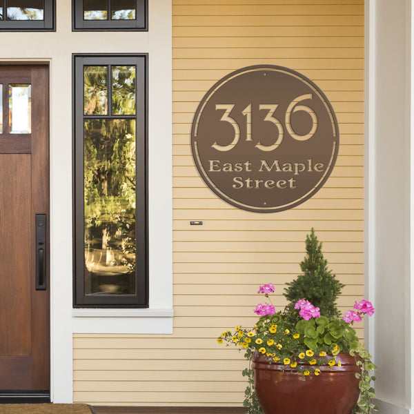 Personalized Round Address Metal Sign - Modern Address Sign-Wedding Gift-Housewarming Gift-New Homeowners Gift