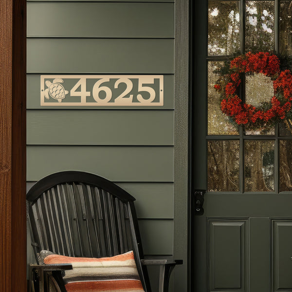 Coastal Sea Turtle House Numbers Plaque - Tropical Decor Metal Sign - Beach Turtles Address Signs - Front Porch Decor - Horizontal Digits