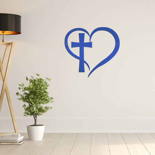 Cross Framed by Heart Wall Hanging-Cross Wall Art-Christian-Religious Decor-Wall Hanging Art