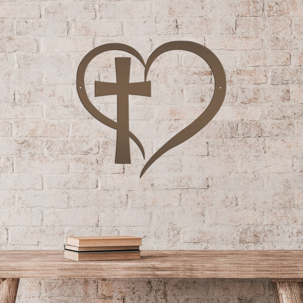 Cross Framed by Heart Wall Hanging-Cross Wall Art-Christian-Religious Decor-Wall Hanging Art