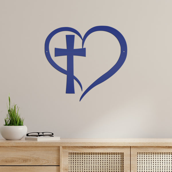 Cross Framed by Heart Wall Hanging-Cross Wall Art-Christian-Religious Decor-Wall Hanging Art