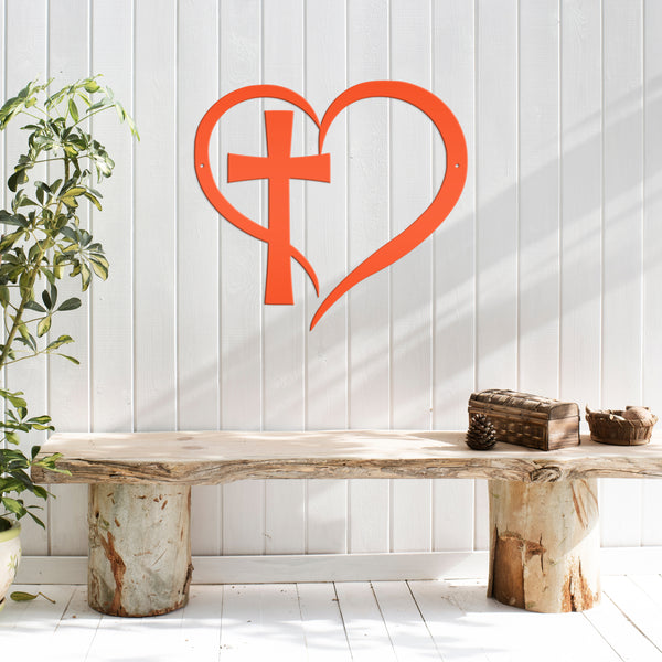 Cross Framed by Heart Wall Hanging-Cross Wall Art-Christian-Religious Decor-Wall Hanging Art