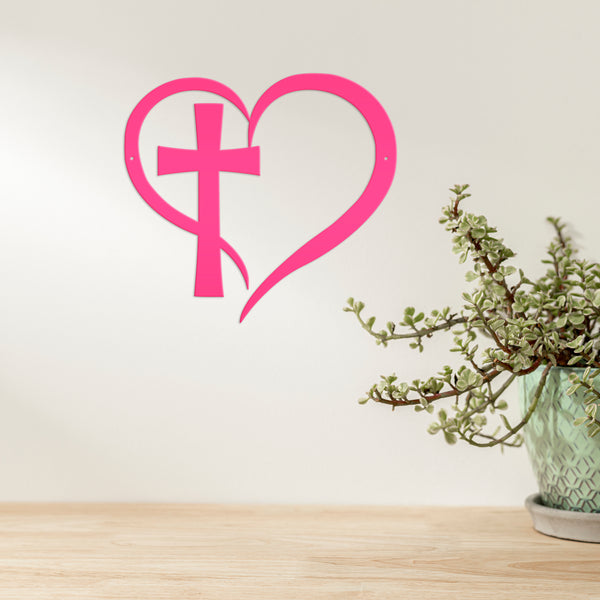 Cross Framed by Heart Wall Hanging-Cross Wall Art-Christian-Religious Decor-Wall Hanging Art
