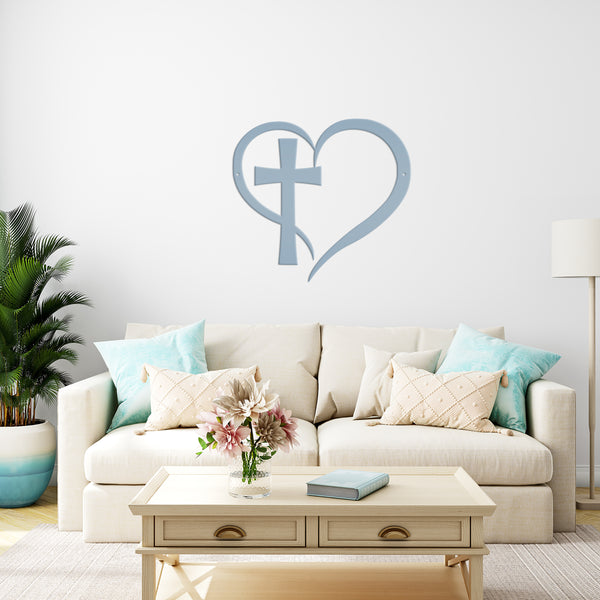 Cross Framed by Heart Wall Hanging-Cross Wall Art-Christian-Religious Decor-Wall Hanging Art