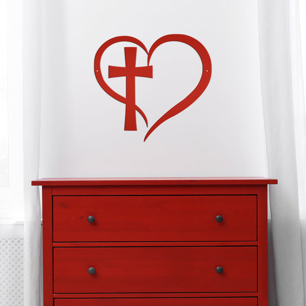 Cross Framed by Heart Wall Hanging-Cross Wall Art-Christian-Religious Decor-Wall Hanging Art