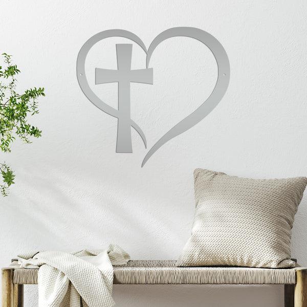 Cross Framed by Heart Wall Hanging-Cross Wall Art-Christian-Religious Decor-Wall Hanging Art