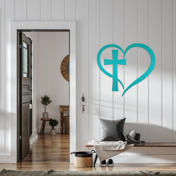 Cross Framed by Heart Wall Hanging-Cross Wall Art-Christian-Religious Decor-Wall Hanging Art