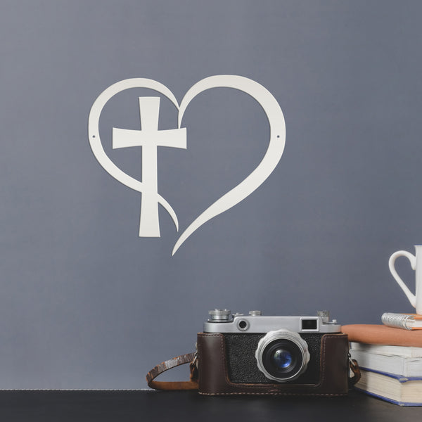Cross Framed by Heart Wall Hanging-Cross Wall Art-Christian-Religious Decor-Wall Hanging Art