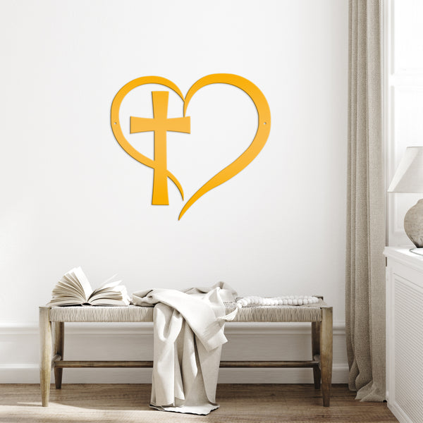 Cross Framed by Heart Wall Hanging-Cross Wall Art-Christian-Religious Decor-Wall Hanging Art