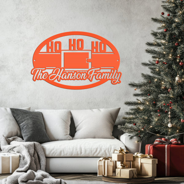 Personalized Family Name Ho Ho Ho Christmas Metal Sign