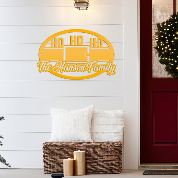 Personalized Family Name Ho Ho Ho Christmas Metal Sign
