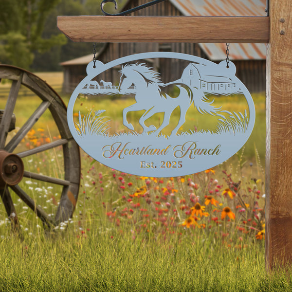 Horse Ranch Metal Sign - Personalized Farmhouse Décor - Charming Western Horse Art - Custom Wall Hanging - Outdoor Horse Farm Name Signs